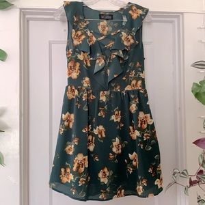 Sweet Wanderer Green and Yellow Floral Sleeveless Mini Dress